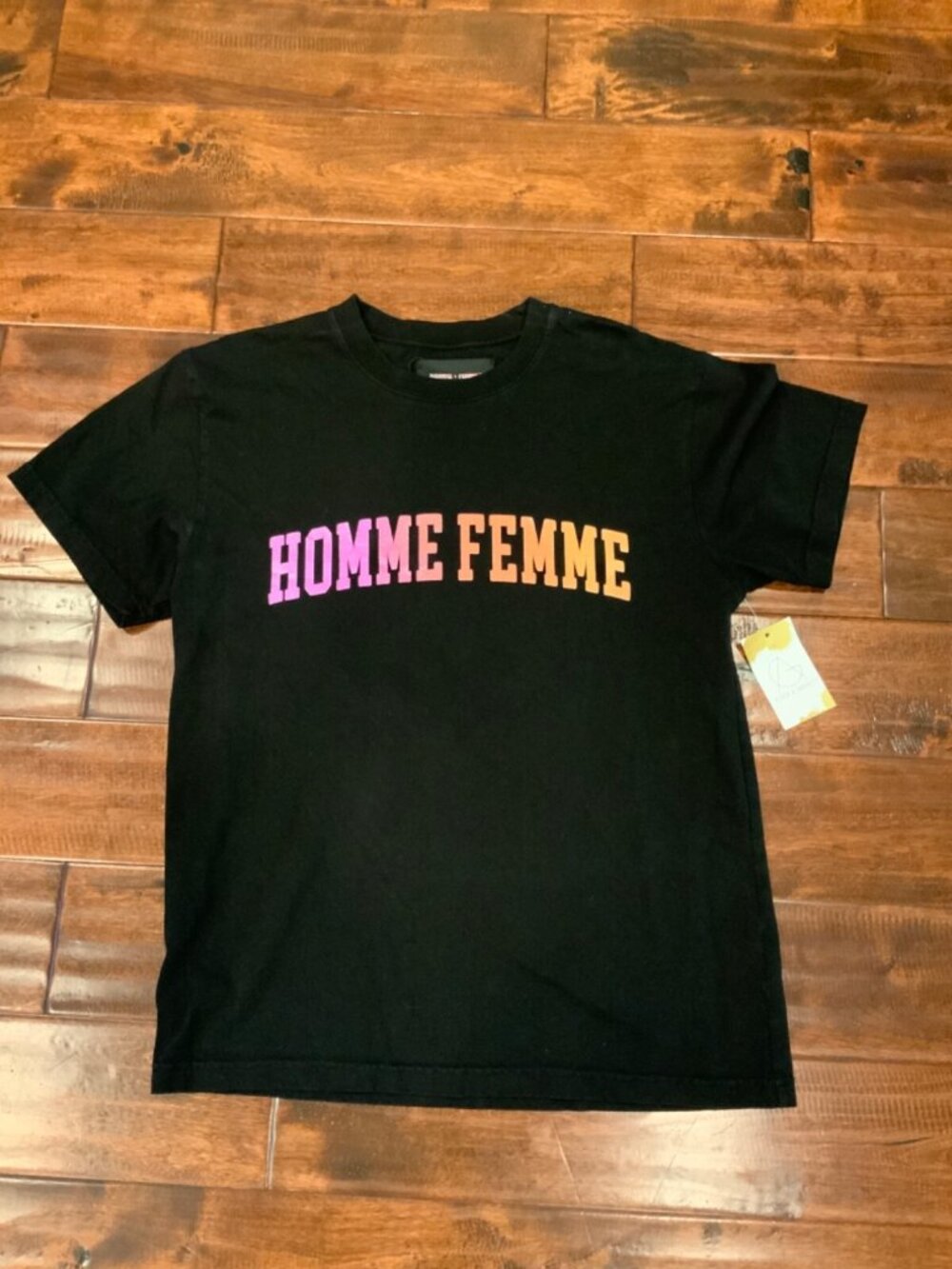 Homme Femme Black Logo Short Sleeve T-Shirt, Size Small
